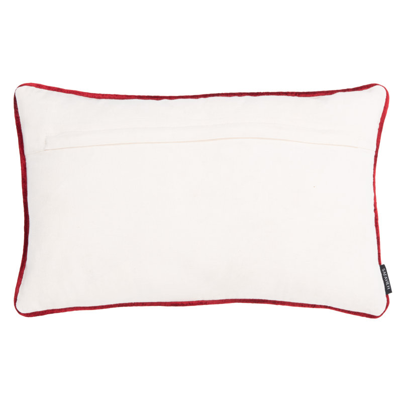 Cream and Red Embroidered Cotton Rectangular Throw Pillow