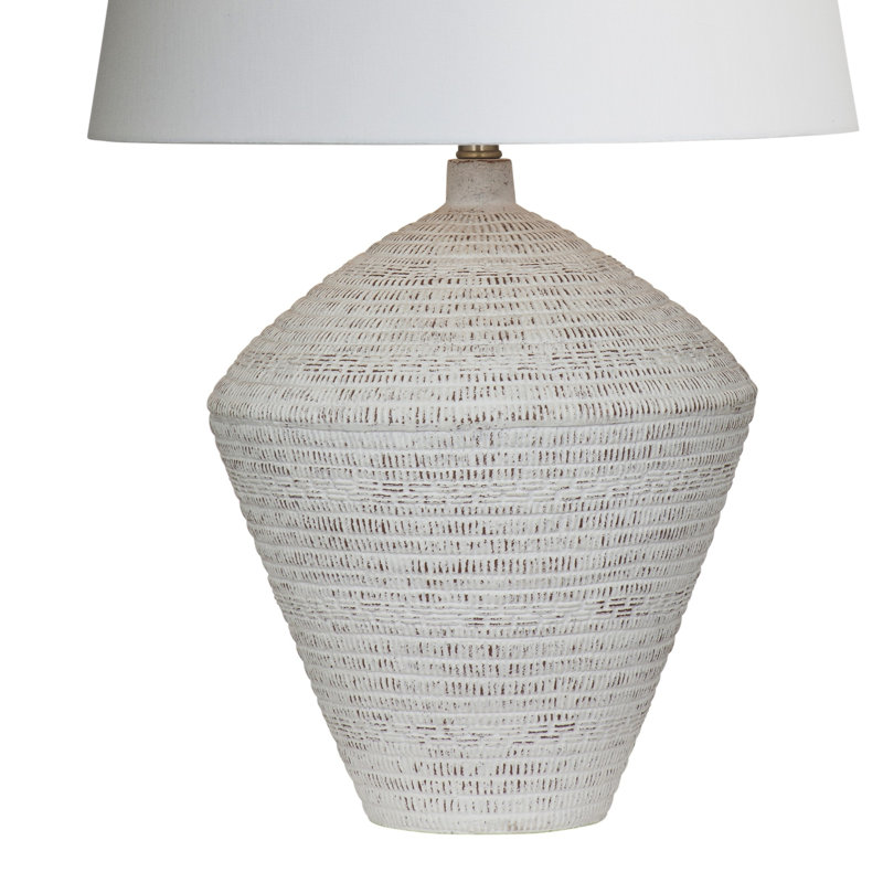 Eclipse Concrete Table Lamp with Textured Base and White Shade, Modern