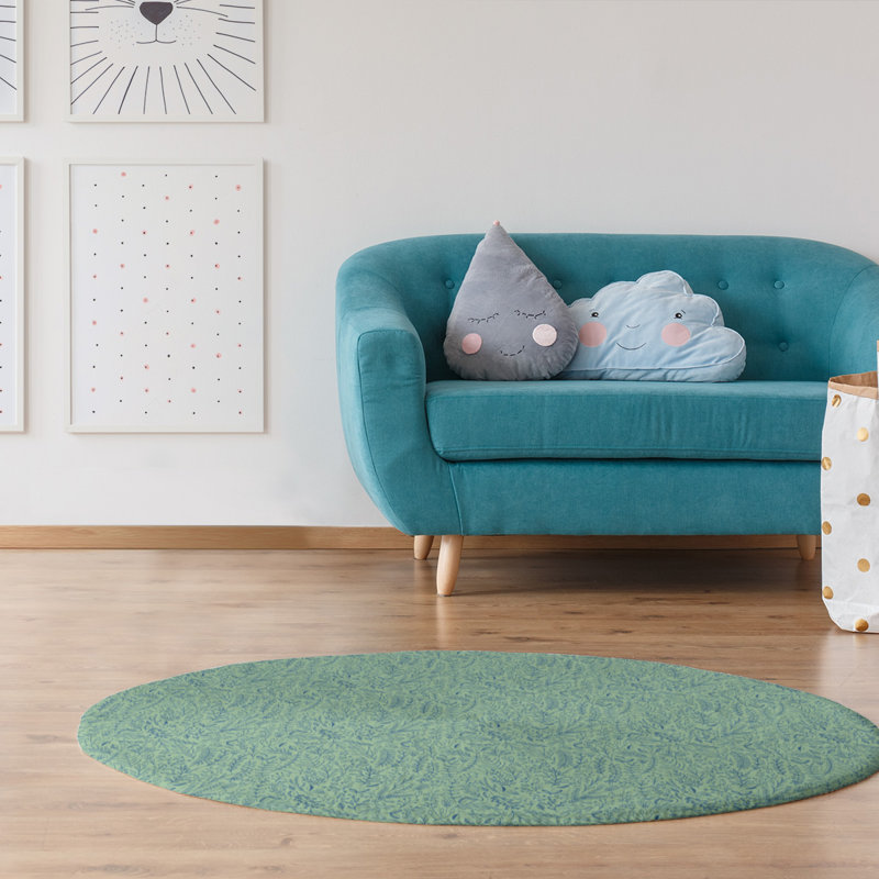 Tapis de zone vert floral ditsy, Rond 5 pi