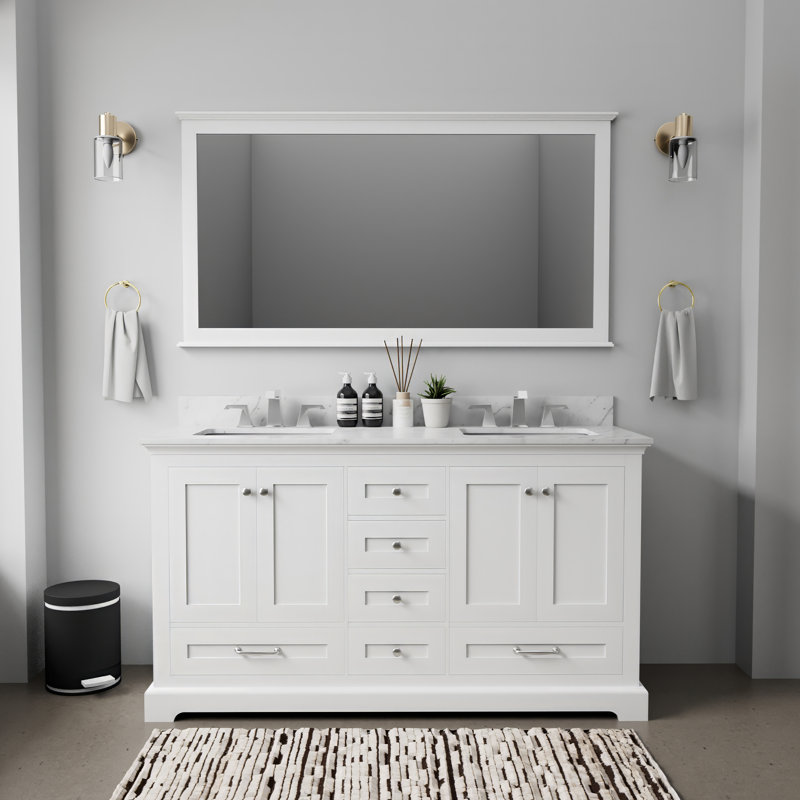 Dukes 60-Inch White Double Freestanding Vanity with Nickel Hardware