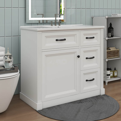 Meuble-lavabo contemporain 36 po avec lavabo en céramique 36 po - 4 tiroirs, porte à fermeture silencieuse et tablette réglable