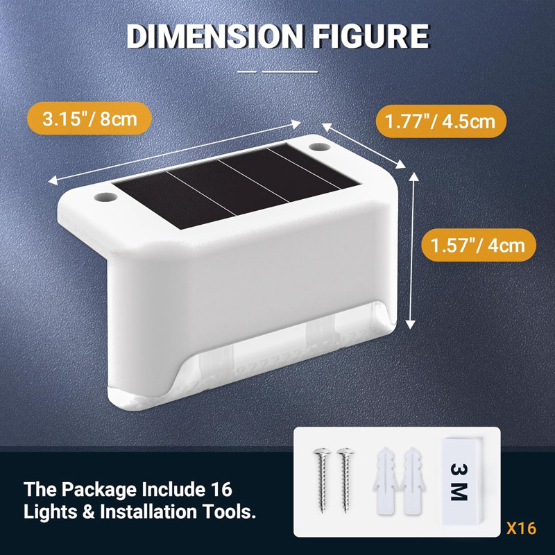 Stainless Steel Solar Powered Integrated LED Step Light Pack, White, 8 Pack