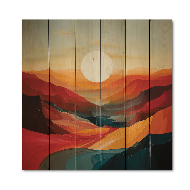 «Bold Sunrise Horizon I», impression de paysages sur bois de pin naturel, H 30 po x l 30 po x P 0,78 po