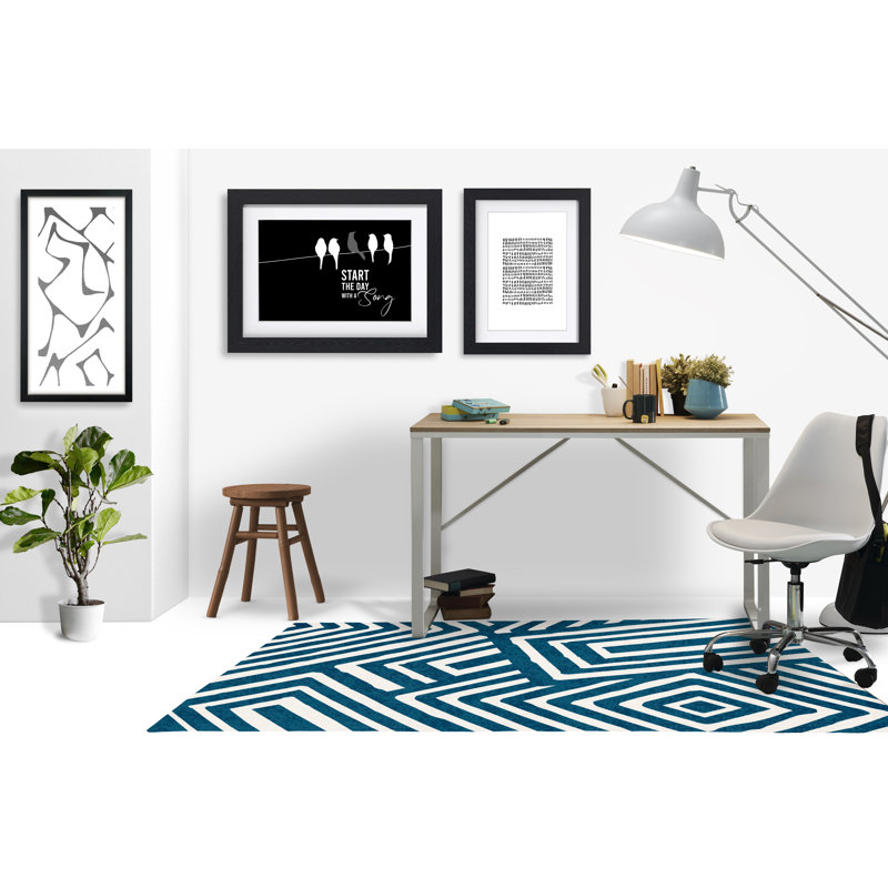 Tapis de chaise rectangulaire Bilo, H 36 po x l 60 po, Turquoise / beige / noir