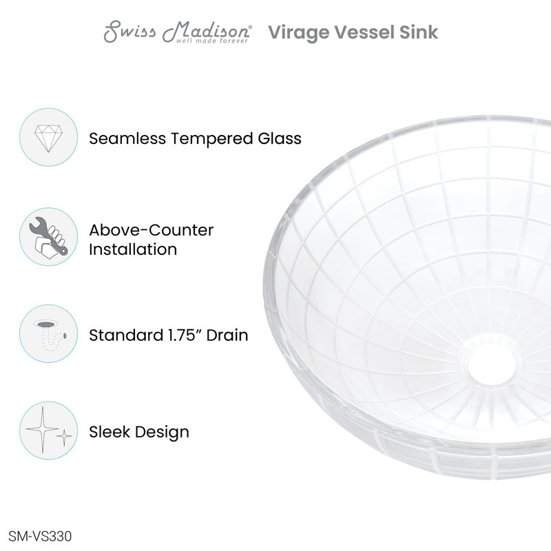 Lavabo de salle de bain vasque circulaire en verre transparent Virage