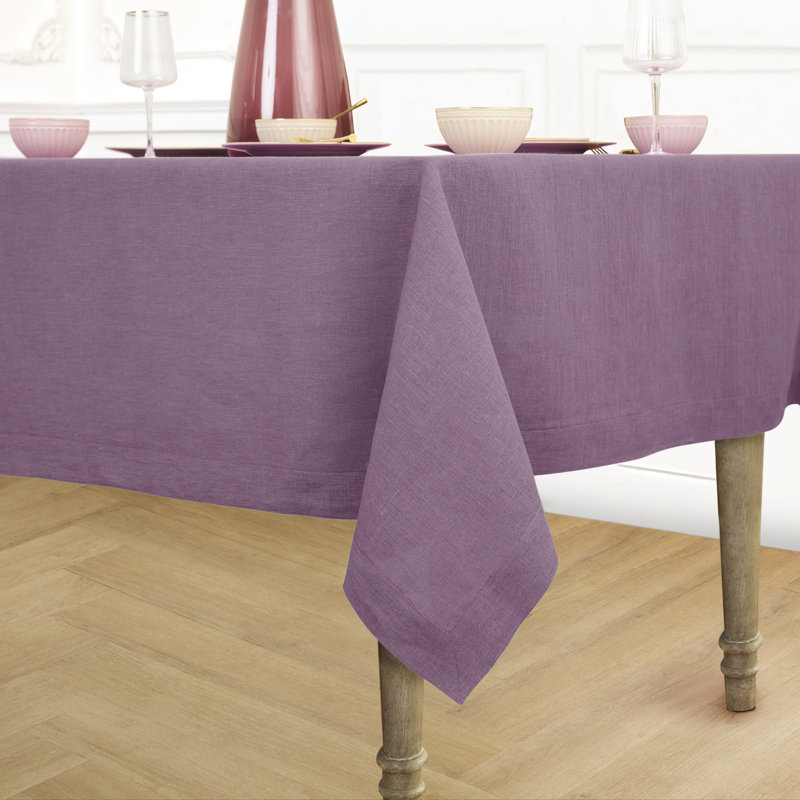 100% Pure Linen Tablecloth - Fete, 120" L x 60" W, Mulberry