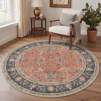 Tapis oriental lavable à la machine à motif médaillon du patrimoine persan - Inspiré de l'Antiquité safavide, imitation laine - Mousse à haute résilience et envers antidérapant