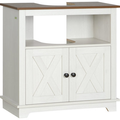 Meuble sous-évier de salle de bain blanc, double porte, rangement gain de place, style