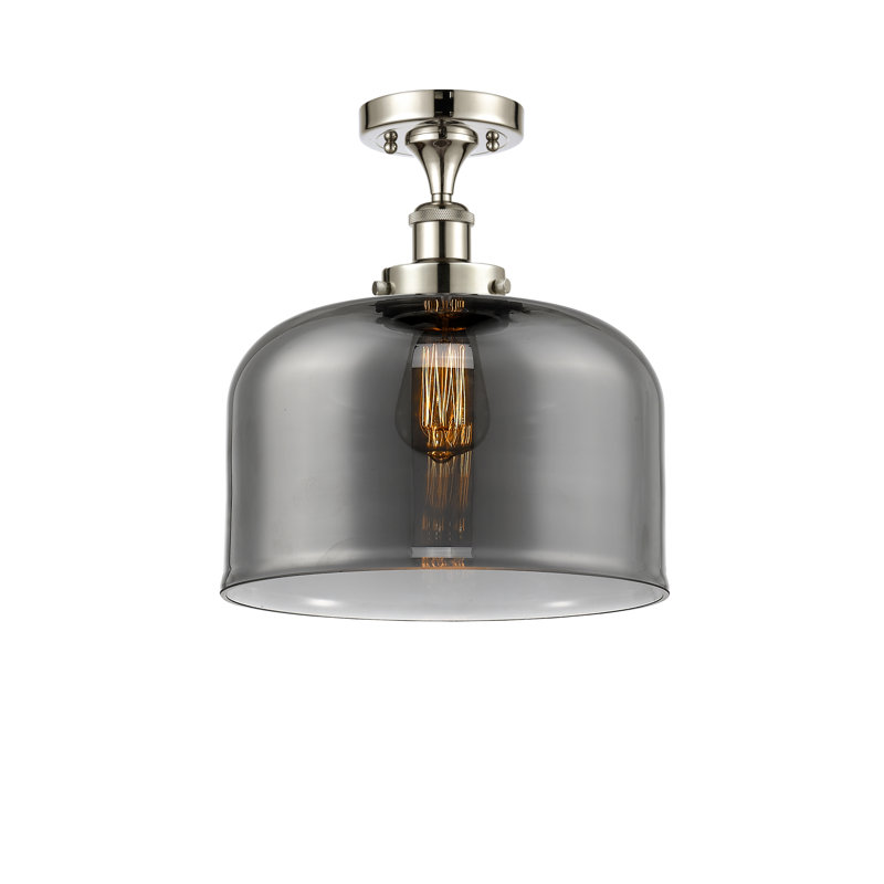 Plafonnier semi-encastré 1 lumière Ballston Urban Bell, Nickel poli, H 13 po x l 12 po x P 12 po, Plaqué couleur fumée