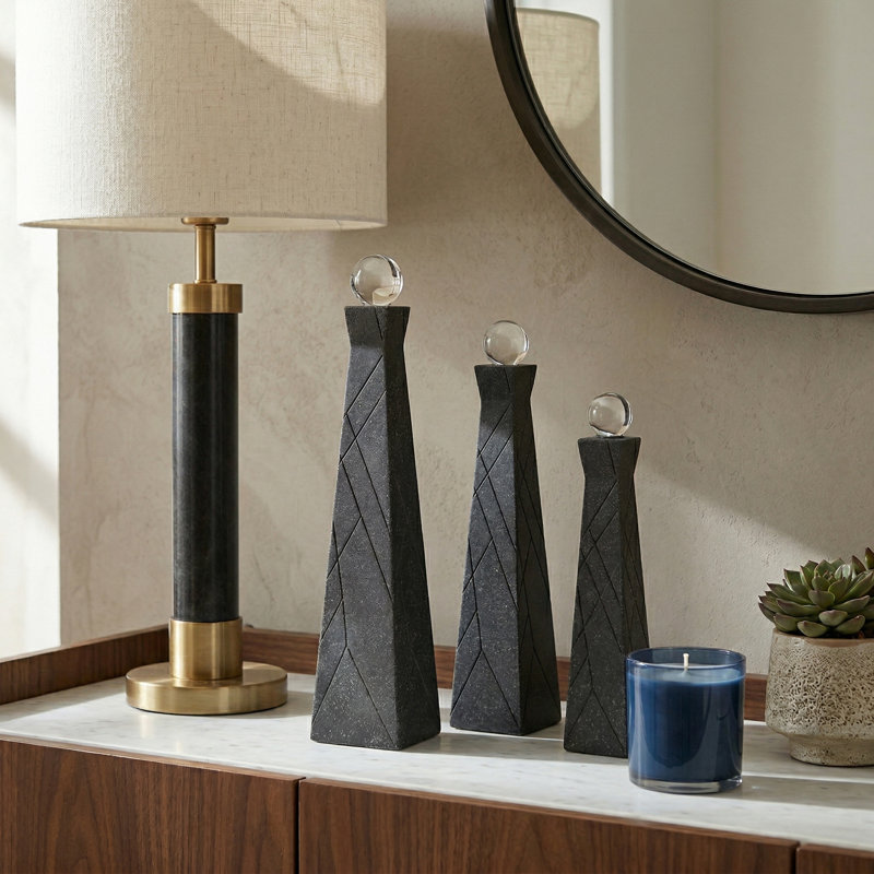 Sagebrook Home 3-Pieces Liege Black Quartz Resin Bottles
