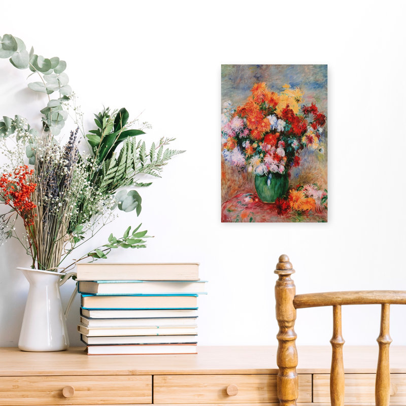 Bouquet Of Chrysanthemums, Circa 1884 Classic Colorful Traditional Chrysanthemum Spring Flower Wall Art Print by Pierre-Auguste Renoir - 1 Piece Wrapped Canvas Wall Art