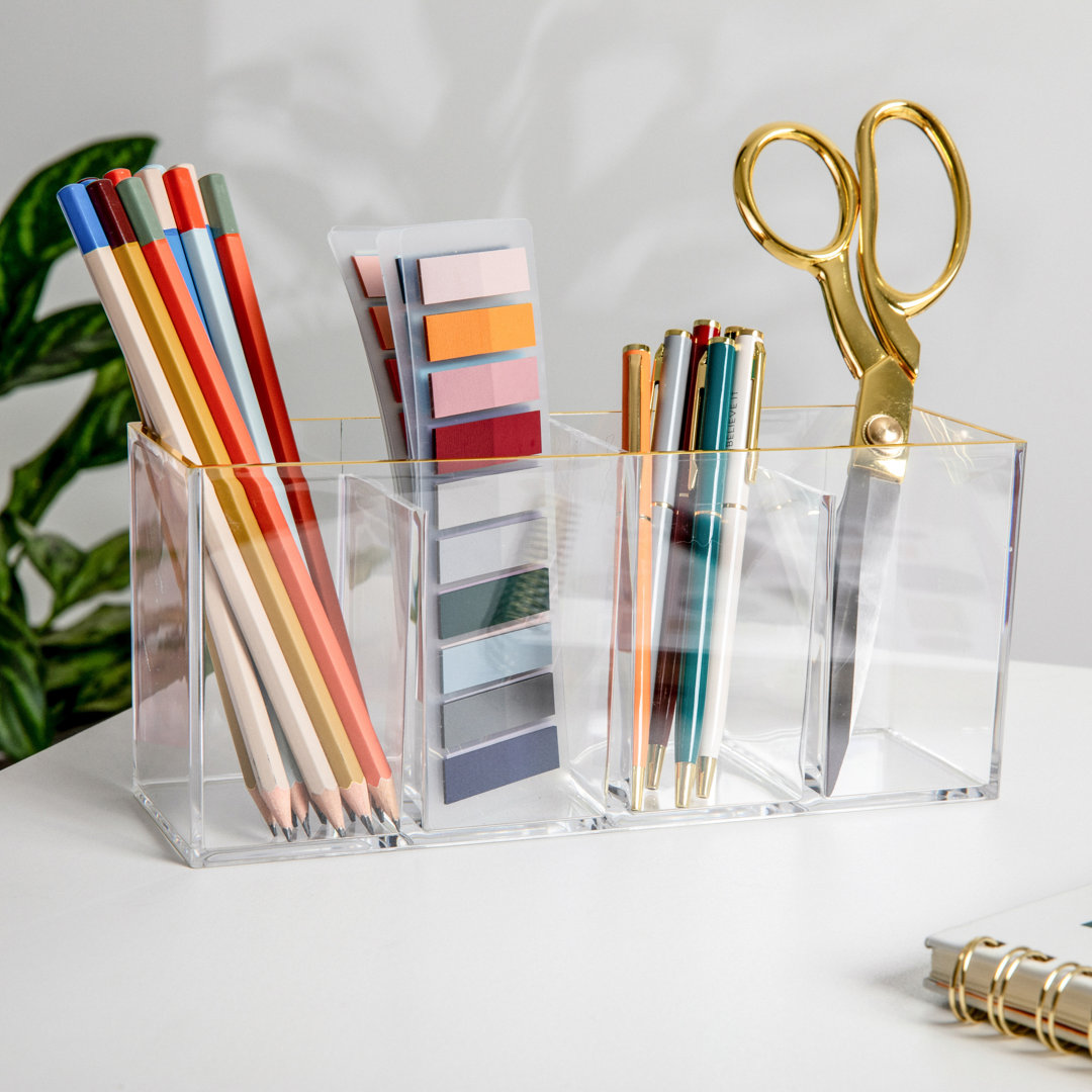 Thomas Martha Stewart Plastic 4 Compartment Pen Holder Office Desktop Organizer with Metallic Trim Martha Stewart