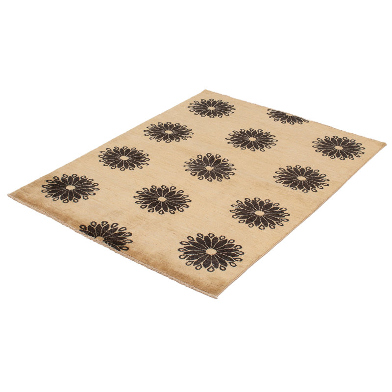 Ivoire Tapis décoratif en laine de conception unique 5 pi x 7 pi noué à la main New Age
