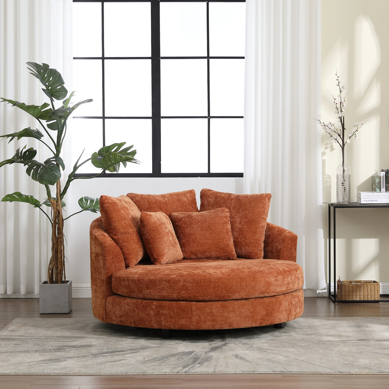 Fauteuil demi-tonneau rembourré avec housse, Chenille orange brûlé