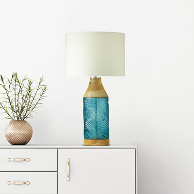 26"H Ajami Palm Leaf Glass Design and Mango Wood Table Lamp