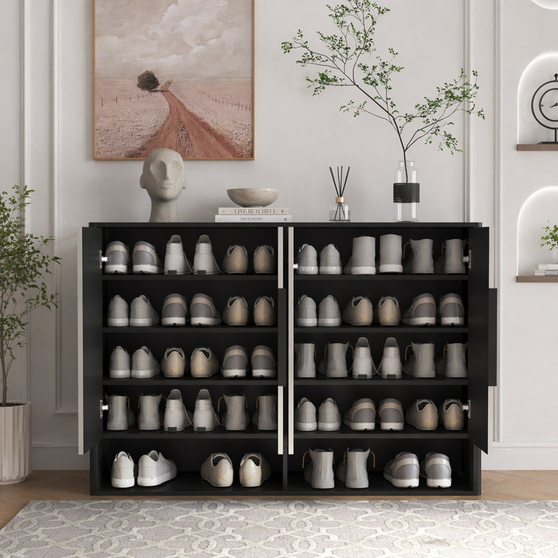 Armoire à chaussures avec 4 portes, Noir, jaune clair