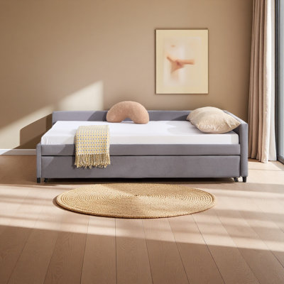 Upholstered Daybed With Trundle,Sturdy Wooden Bed Frame, Modern Diamond Grid Design,For Bedroom, Guest Room