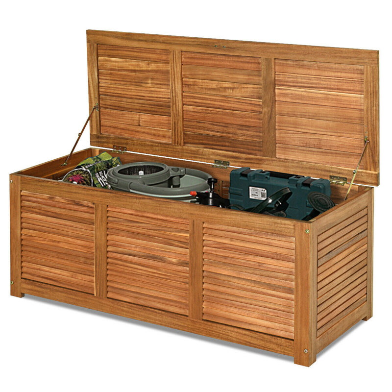 FRESCOLY 47.5'' W 47 Gallons Solid Wood Acacia Storage Bench in Brown