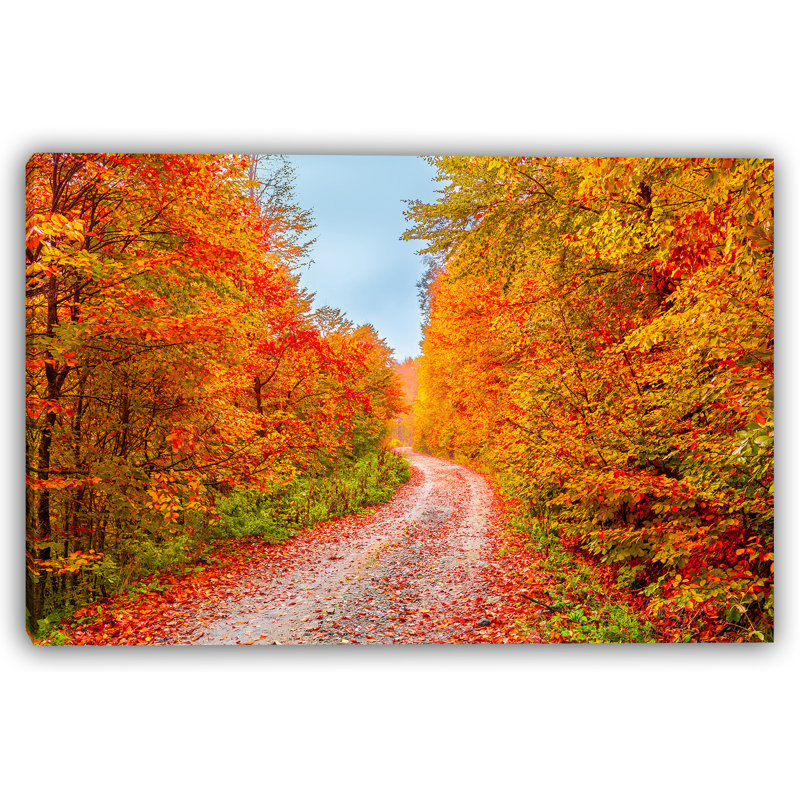 «Golden Path - Vibrant Autumn Road», art sur toile