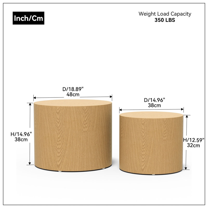 side table/coffee table/end table/nesting table set of 2 with veneer, Oak