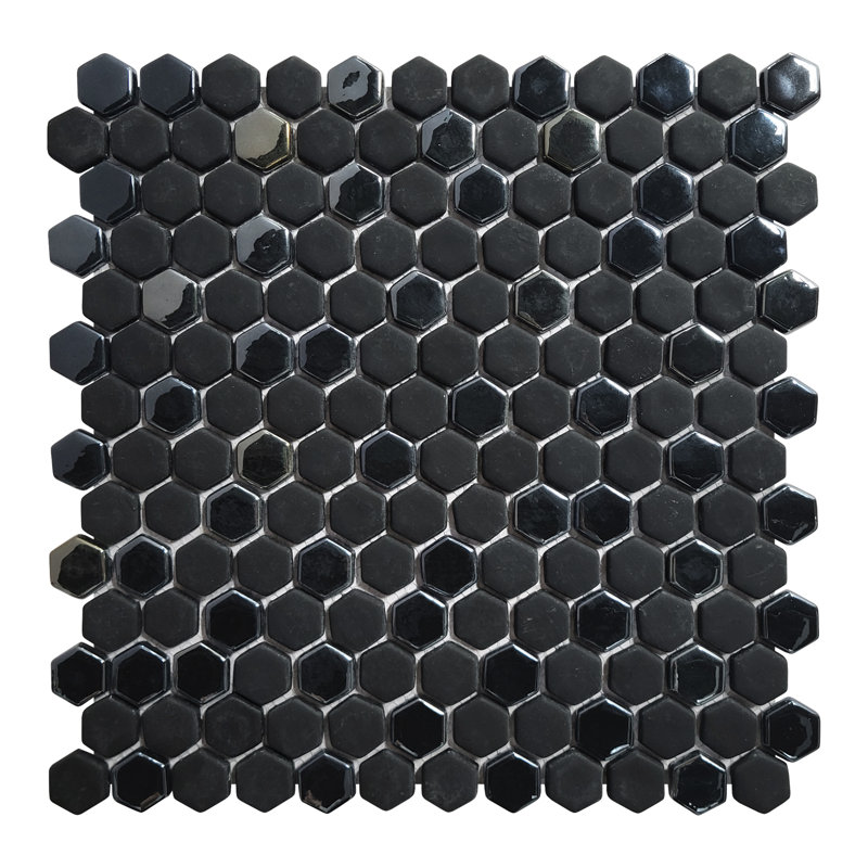 Carreau de mosaïque mural en verre recyclé hexagonal 12 po x 12 po, Noir