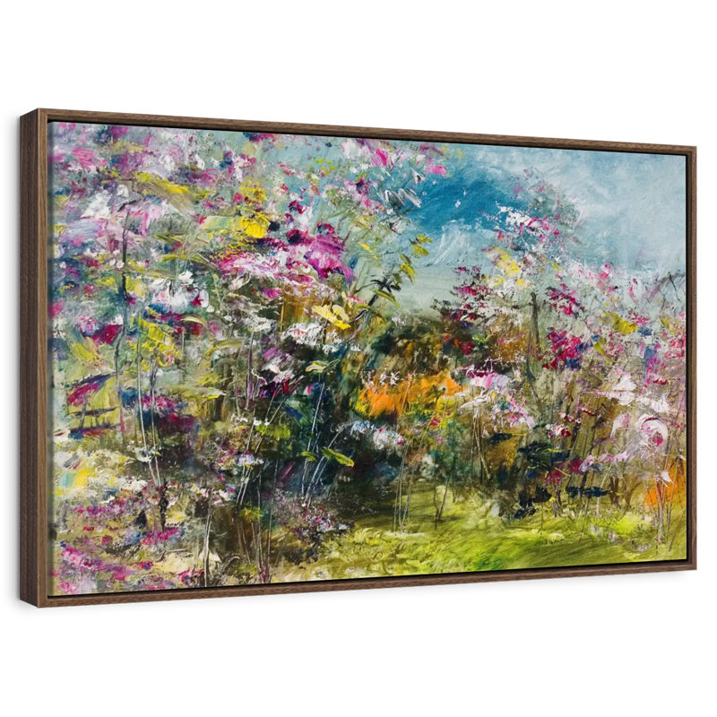 Abstrait fleur sauvage, Cadre flottant noyer, 40 po x 27 po