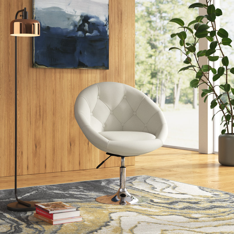 Fauteuil demi-tonneau pivotant de 27,2 po Askins, Simili cuir blanc