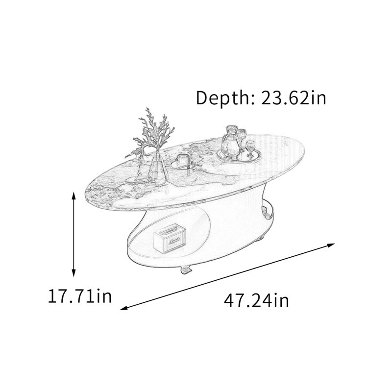Table basse ovale simple avec poulie, 17,71 po H x 23,62 po P x 47,24 po L, Taupe/White Top/Black Base