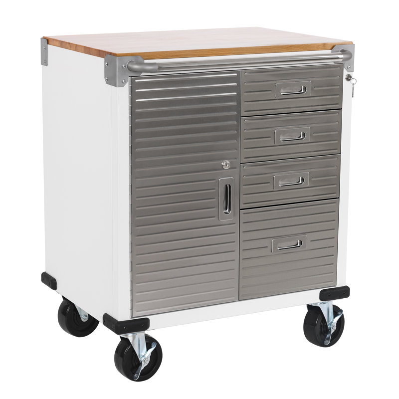 Seville Classics UltraHD 4-Drawer with 1-Door Rolling Cabinet, White