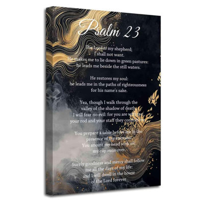 Psaume 23, art mural, versets de la Bible chrétienne, citations inspirantes, impressions sur toile, affiche abstraite, texture de marbre doré noir, œuvre d'art, décoration de salle de prière (blanc, (L 36 x 24 l)