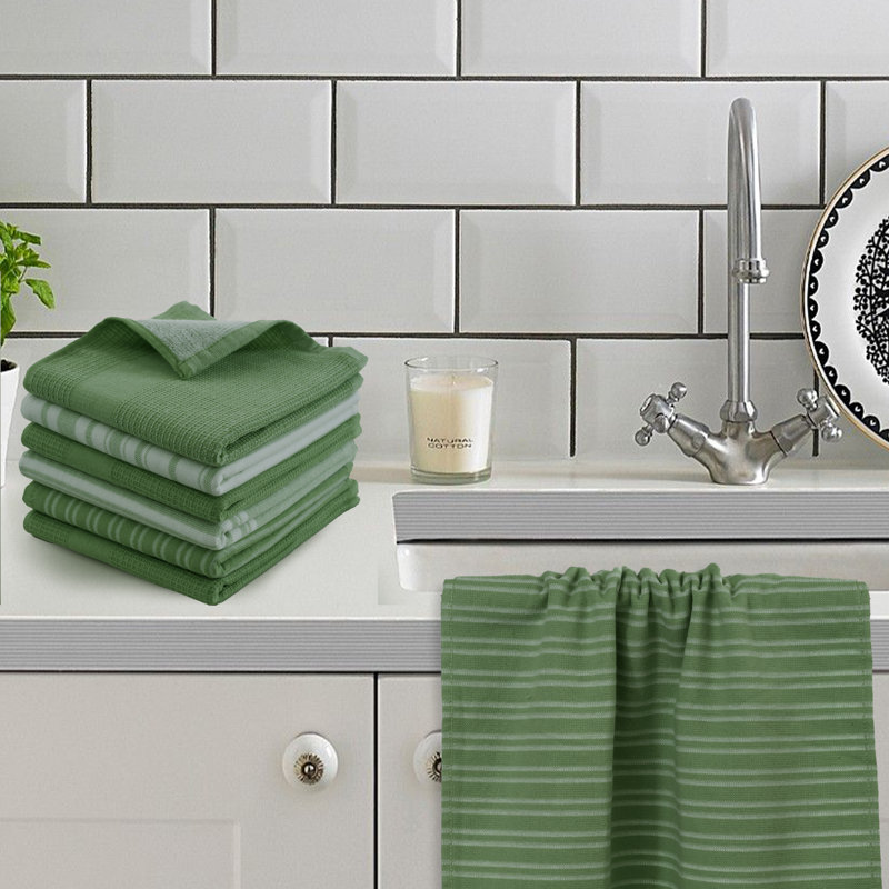 Green Cotton Terry Waffle Kitchen Towel Set of 6