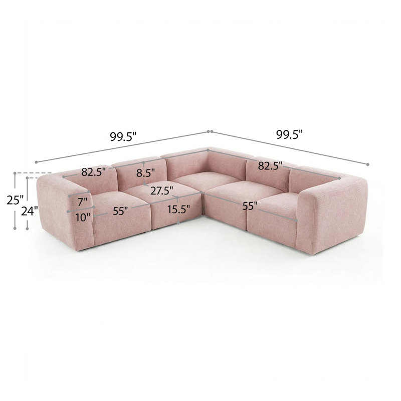 Canapé d'angle modulaire Bouclé 5 pièces avec assise profonde et configuration flexible