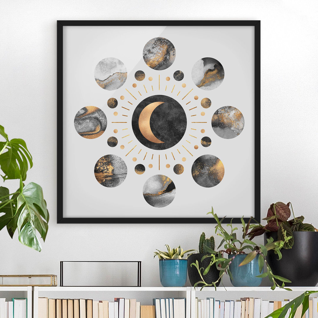 Gerahmter Grafikdruck Moon Phases Abstract Gold