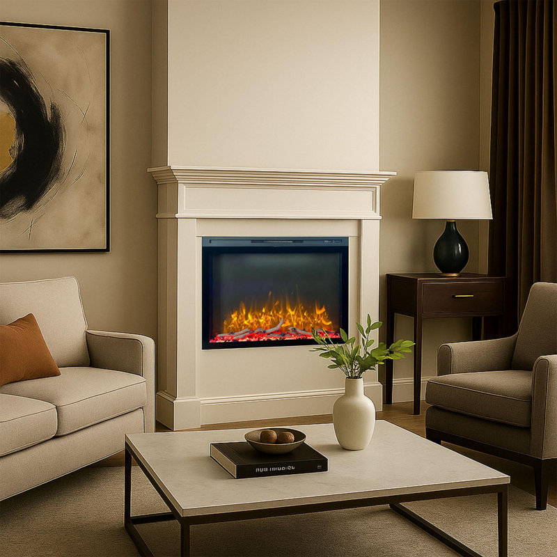 Wrought Studio 36.1 " W Black Recessed Wall Mounted Electric Fireplace