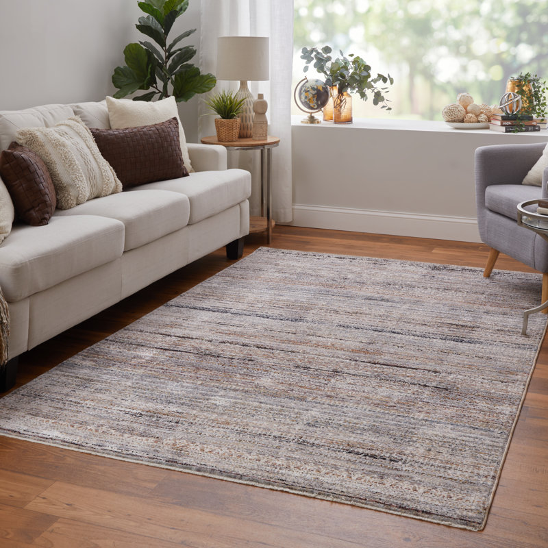 Handmade Polyester Area Rug in Gray, Rectangle 3'9" x 5'9"