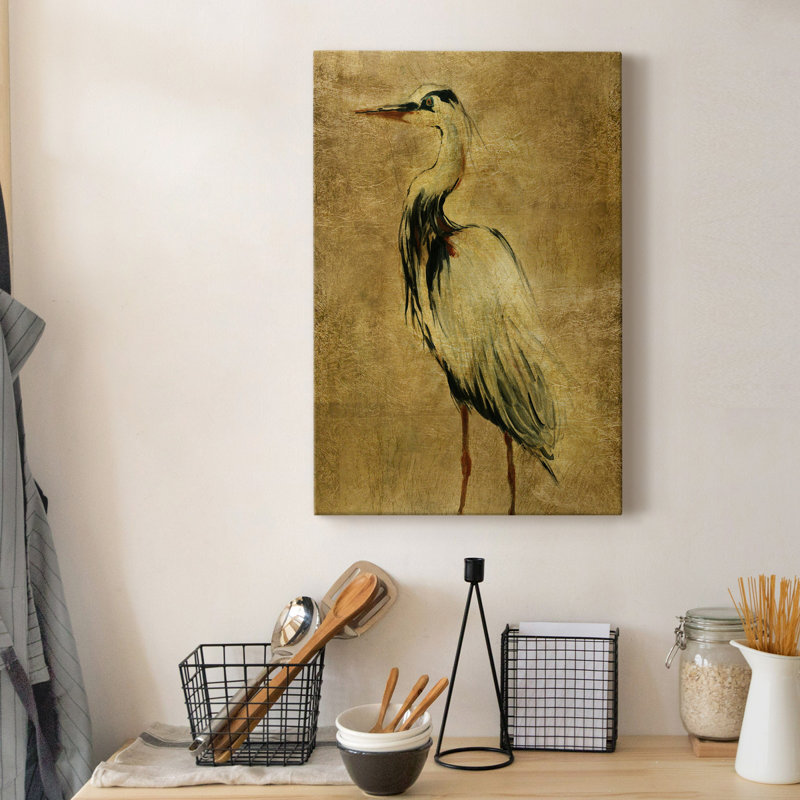 Gold Crane at Dusk II - impression, H 48 po x l 32 po x P 1 po, Toile tendue