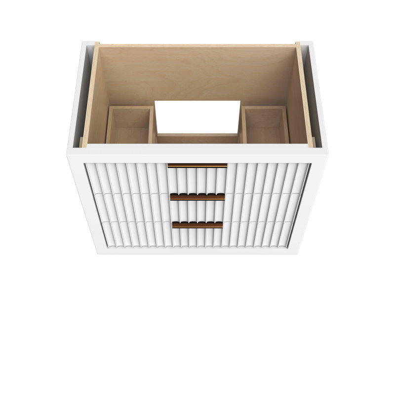 Lecrieú Three-Drawer Single Bath Vanity, Pure White, Champagne Bronze, 36"