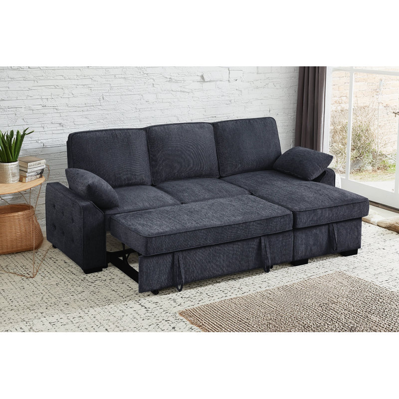 Canapé-lit double en chenille gris anthracite (91 pouces de large), version modulaire avec fauteuil inclinable, table escamotable + porte-gobelet + port de charge, convient à de multiples cas de figure