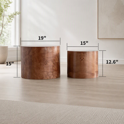2-Piece Natural Tree Ring Nesting Coffee Table Set