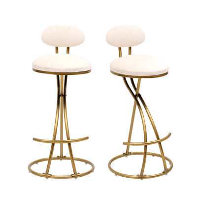 Round Of 2, Creamy White Velvet, Gold Metal Frame, 27.95'' Seat Height, 220lbs Capacity For Bistros Velvet Upholstery, Load Support, Kitchen & Dining Room Decor