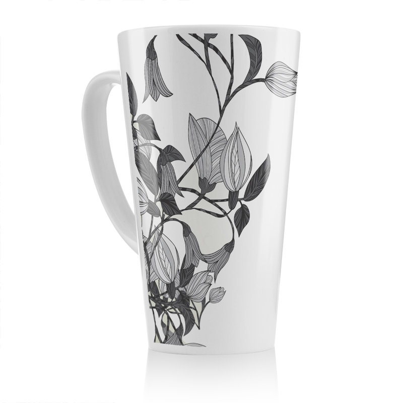 White Flower Illustration Latte Mug