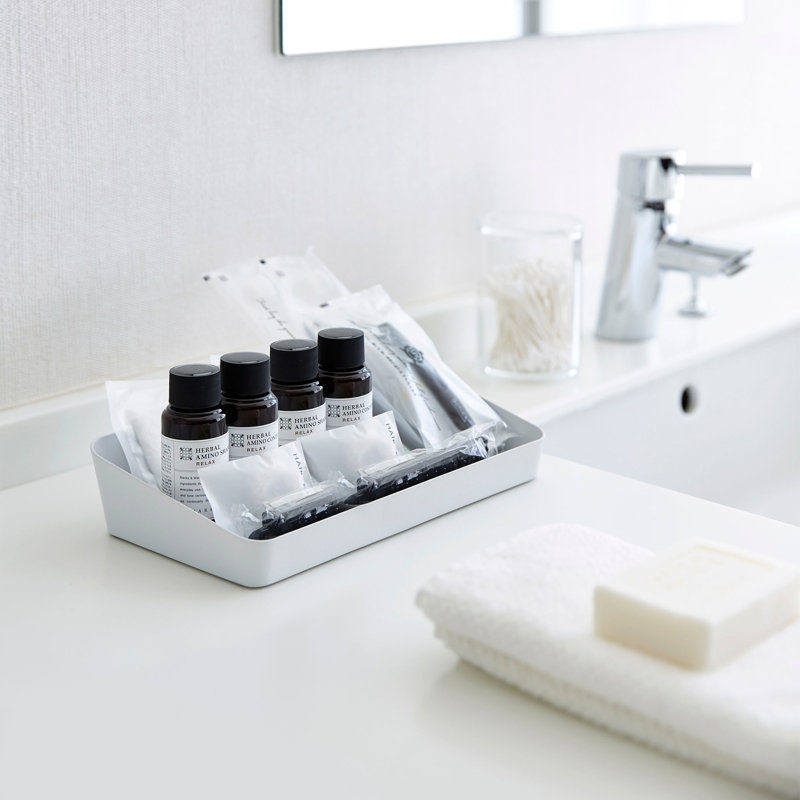 Plateau de coiffeuse Yamazaki Home, peu encombrant, acier, grand, Blanc, H 2 po x l 11,8 po x P 5,3 po