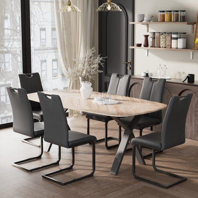 Dining Table Set with 6-8 Luxury Faux Leather Dining Chairs