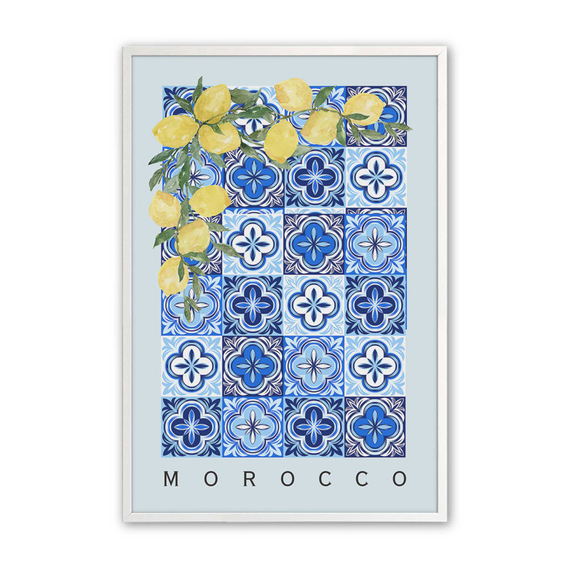Impression sur carrelage marocain et citron, Blanc opaque, H 21 po x l 17 po