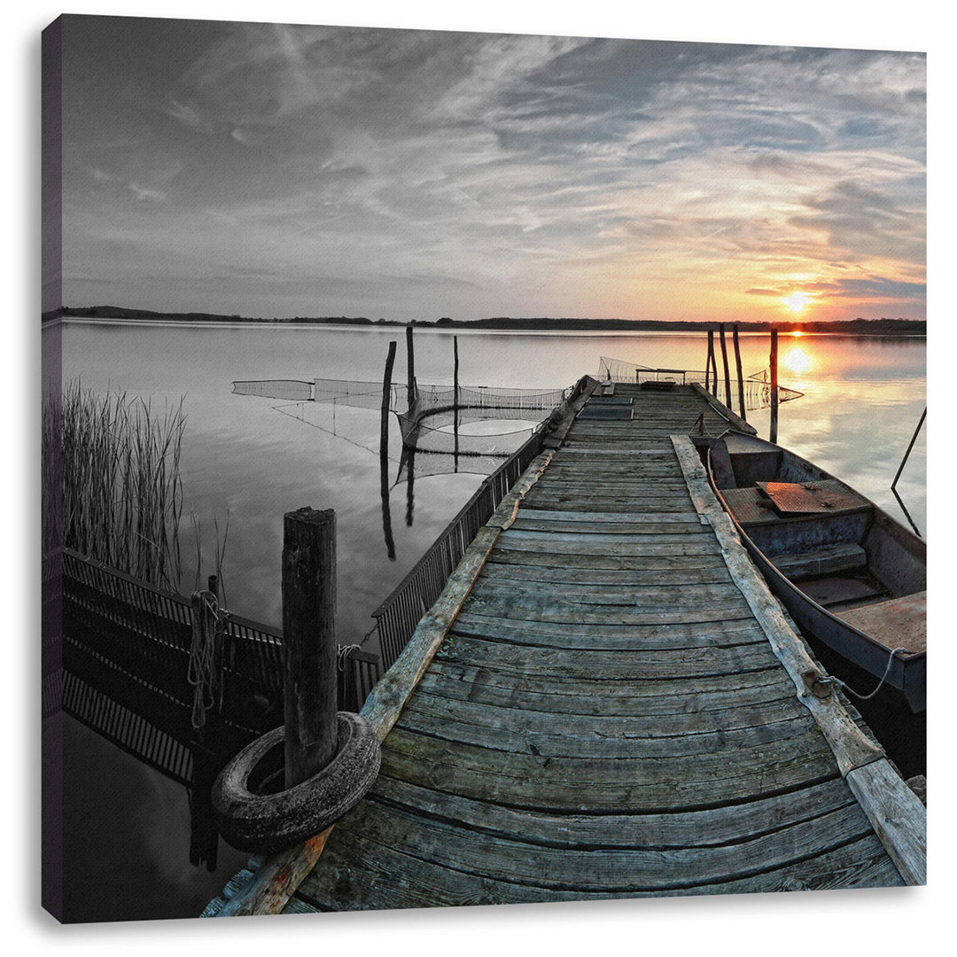 Leinwandbild Wide Angle Wooden Footbridge in Sunset