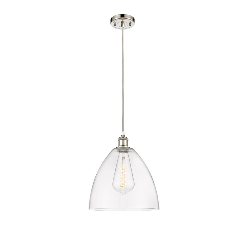 Luminaire suspendu en forme de dôme à 1 lumière Angelia, H 14,75 po x l 12 po x P 12 po, Transparent, Nickel poli