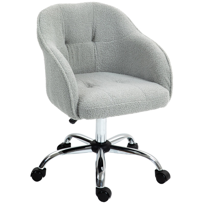 Daijha Swivel Desk Chair, Teddy Fleece, for Home Study Bedroom, Cream White, Grey