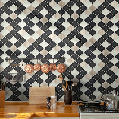 Galena Grey Lantern Marble & Crackle Mix 12-In X 12-In Glass Mosaic Wall Tile(1-Sq. Ft/ Piece)
