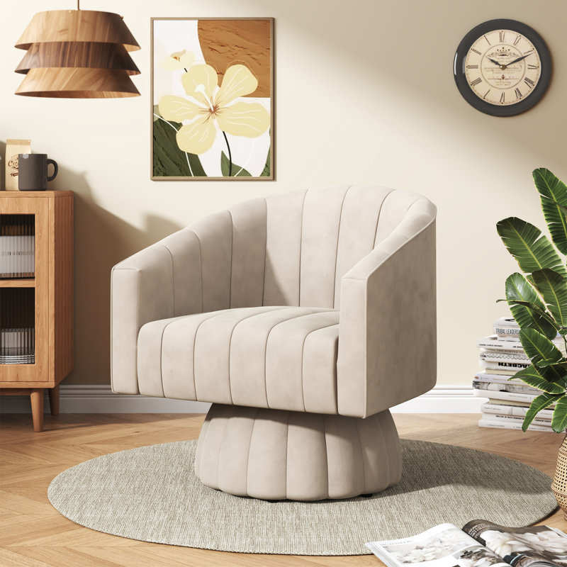 Fauteuil pivotant rembourré surdimensionné, Polyester beige