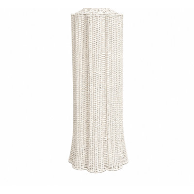 White Round Scalloped Wicker Pedestal